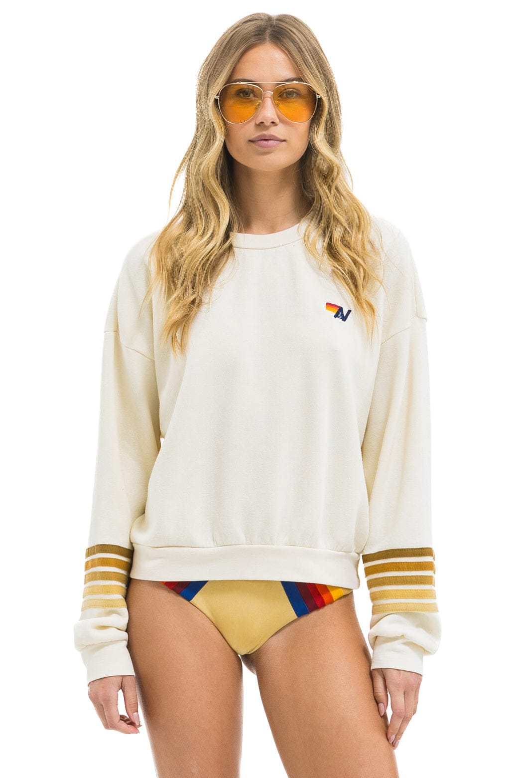 RUGBY STITCH 2 RELAXED CREW SWEATSHIRT - VINTAGE WHITE BROWN