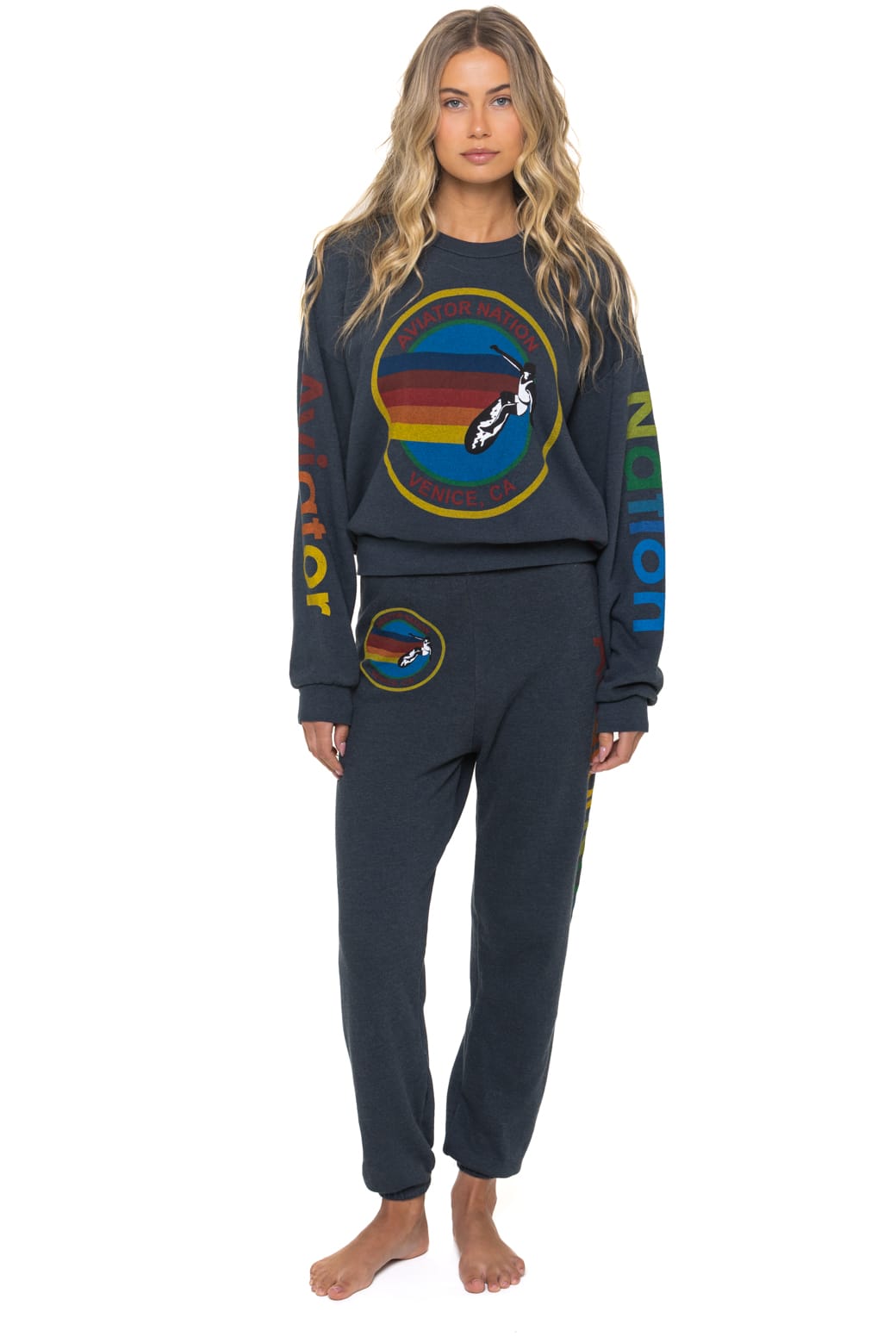AVIATOR NATION RELAXED VENICE CREW SWEATSHIRT - CHARCOAL