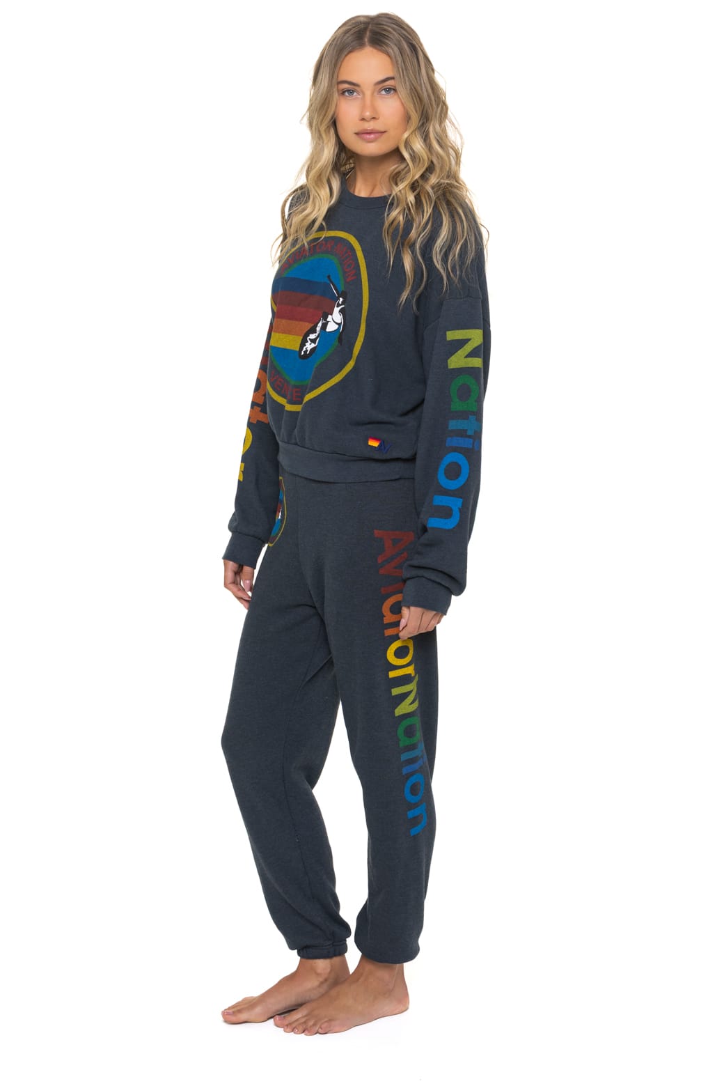 AVIATOR NATION RELAXED VENICE CREW SWEATSHIRT - CHARCOAL