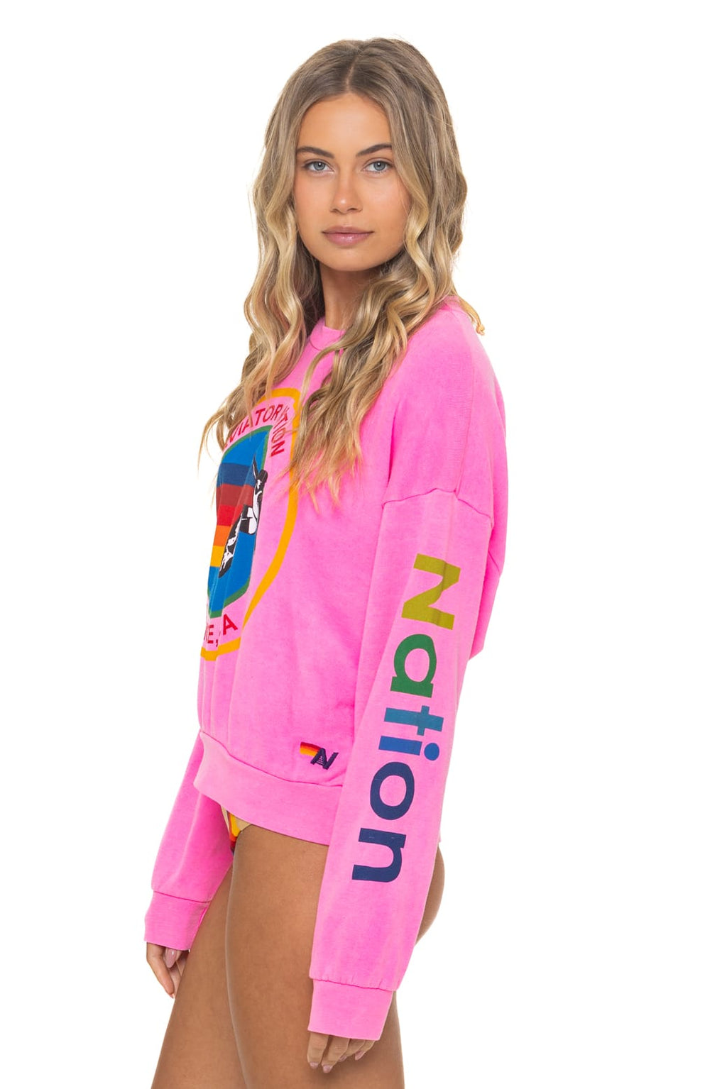 AVIATOR NATION RELAXED VENICE CREW SWEATSHIRT - NEON PINK