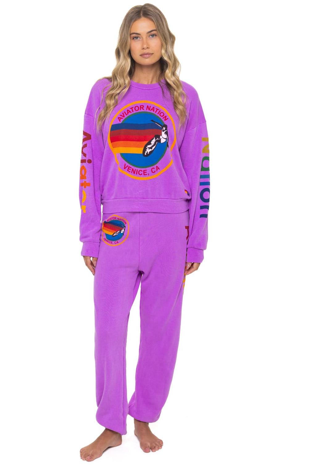 AVIATOR NATION RELAXED VENICE CREW SWEATSHIRT - NEON PURPLE