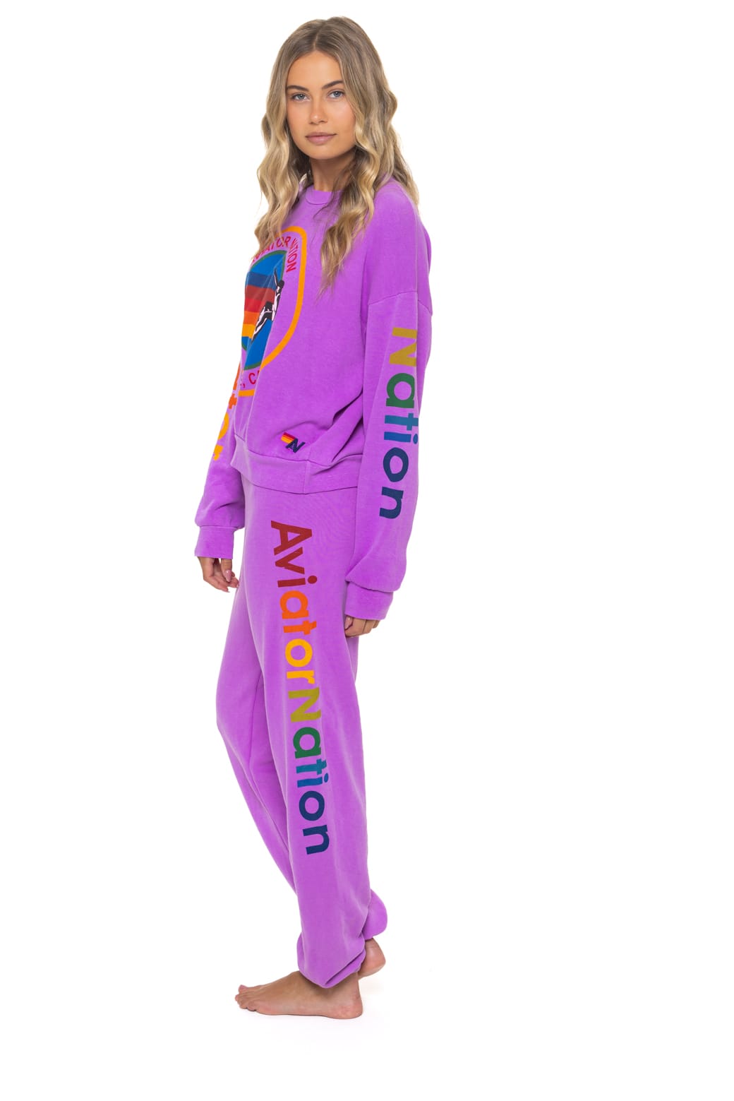 AVIATOR NATION RELAXED VENICE CREW SWEATSHIRT - NEON PURPLE