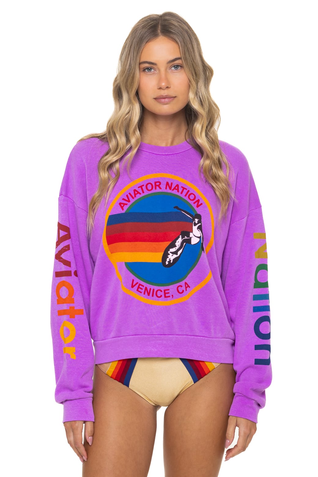 AVIATOR NATION RELAXED VENICE CREW SWEATSHIRT - NEON PURPLE