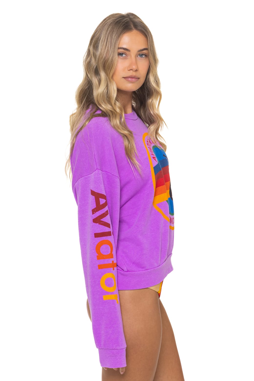 AVIATOR NATION RELAXED VENICE CREW SWEATSHIRT - NEON PURPLE