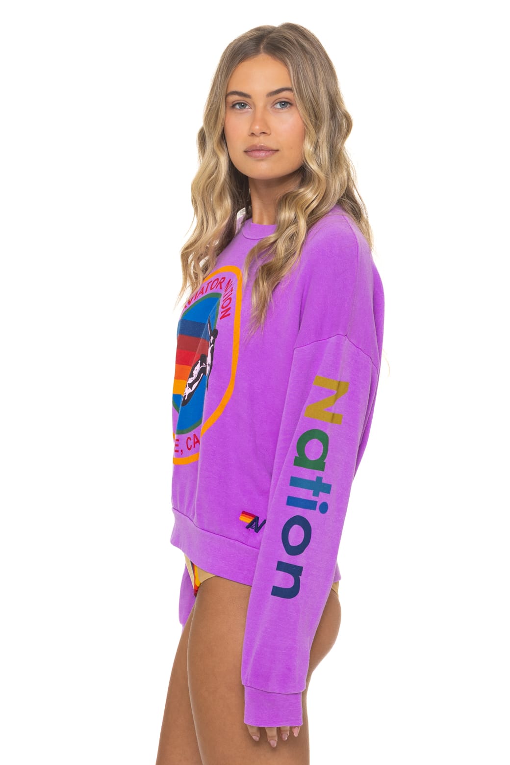 AVIATOR NATION RELAXED VENICE CREW SWEATSHIRT - NEON PURPLE