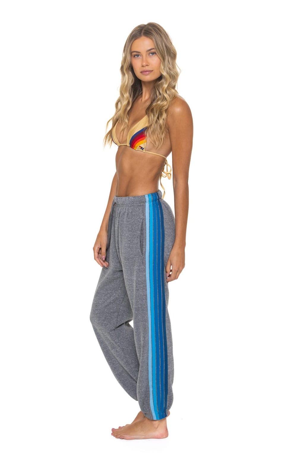 5 STRIPE SWEATPANTS - HEATHER GREY BLUE