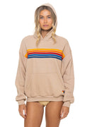 5 STRIPE RELAXED PULLOVER HOODIE - SAND