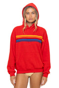 5 STRIPE RELAXED PULLOVER HOODIE - RED