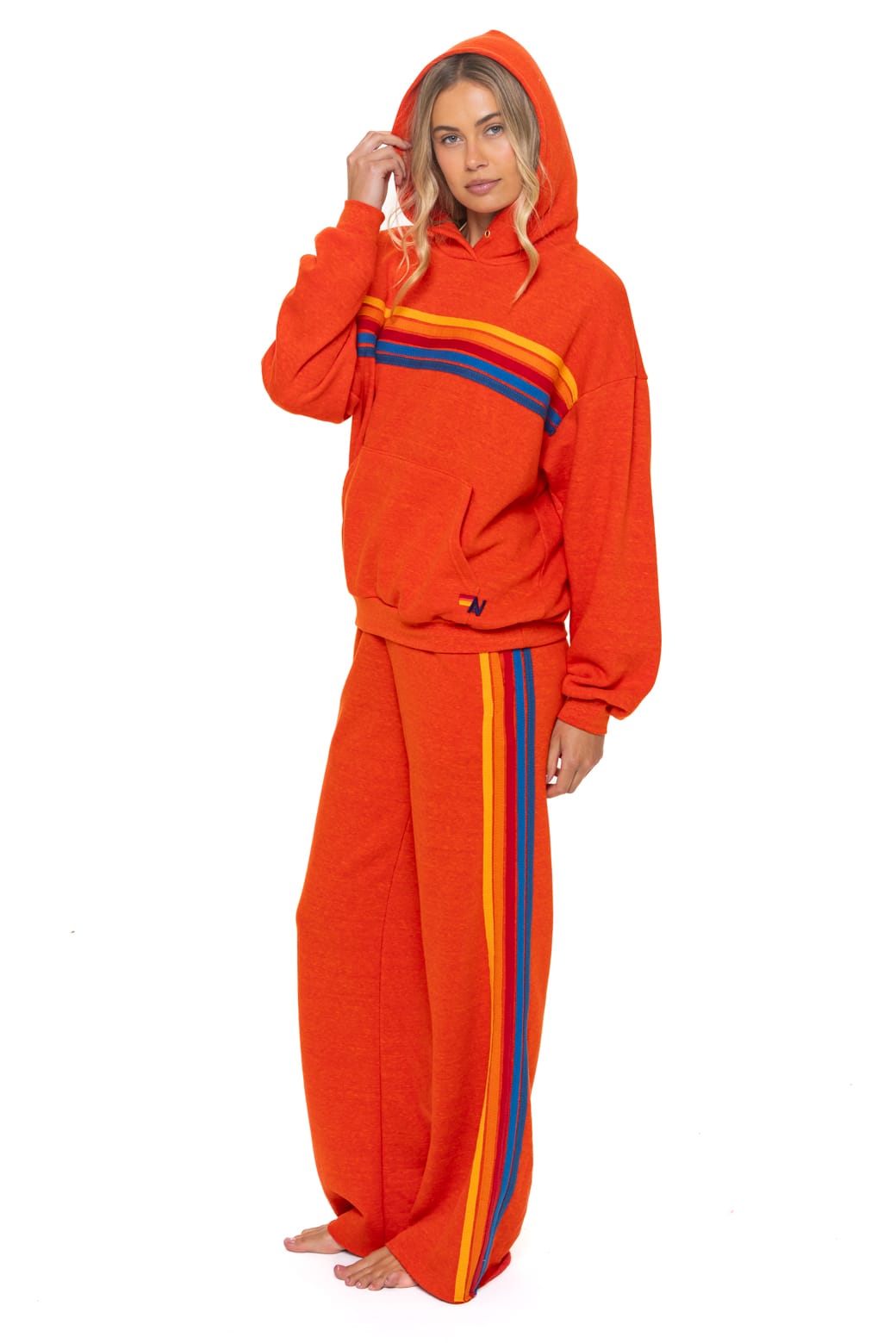 5 STRIPE RELAXED PULLOVER HOODIE - VINTAGE ORANGE