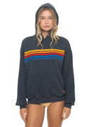 5 STRIPE RELAXED PULLOVER HOODIE - CHARCOAL
