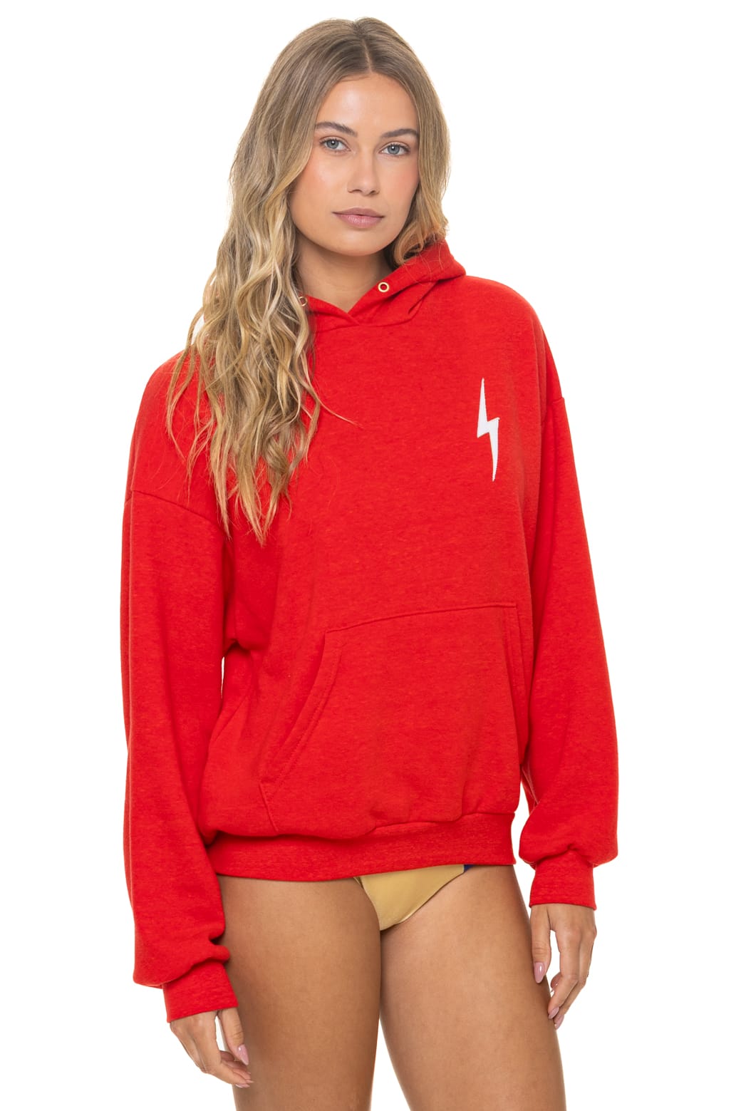 BOLT STITCH RELAXED PULLOVER HOODIE - RED WHITE