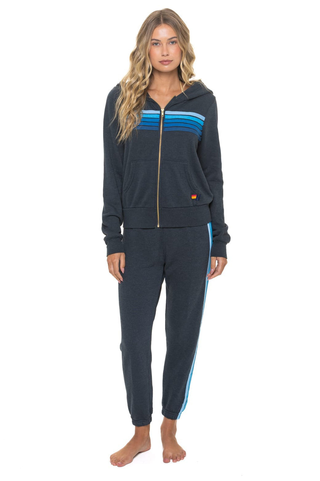 5 STRIPE HOODIE - CHARCOAL BLUE