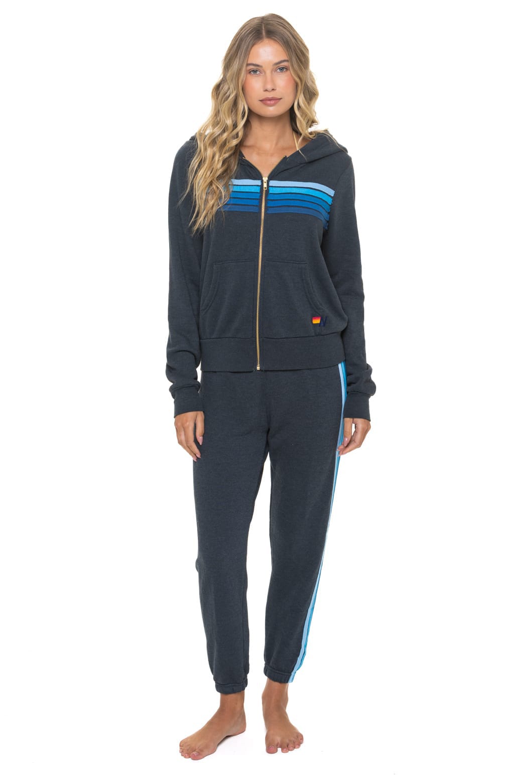 5 STRIPE HOODIE - CHARCOAL BLUE