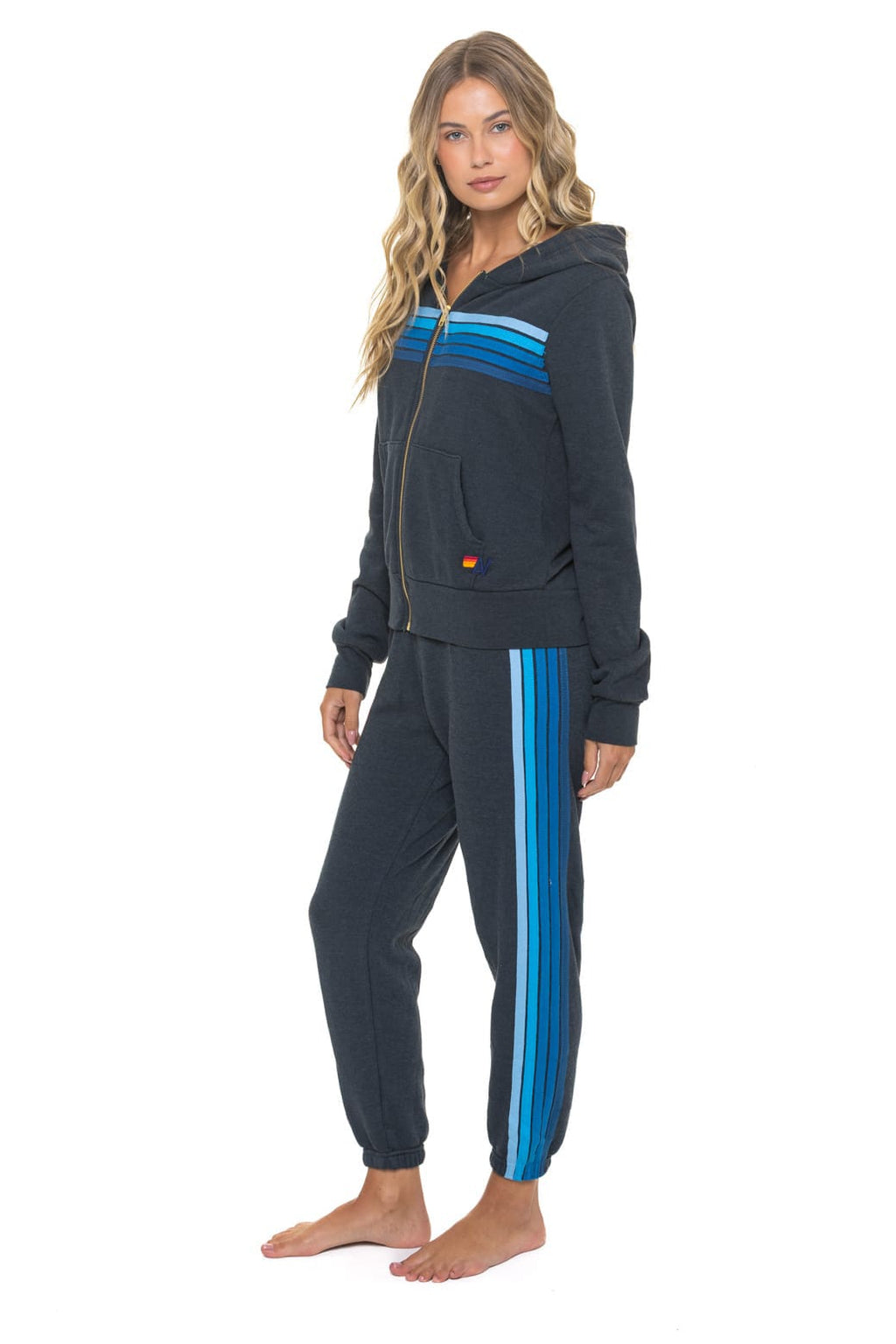 5 STRIPE HOODIE - CHARCOAL BLUE