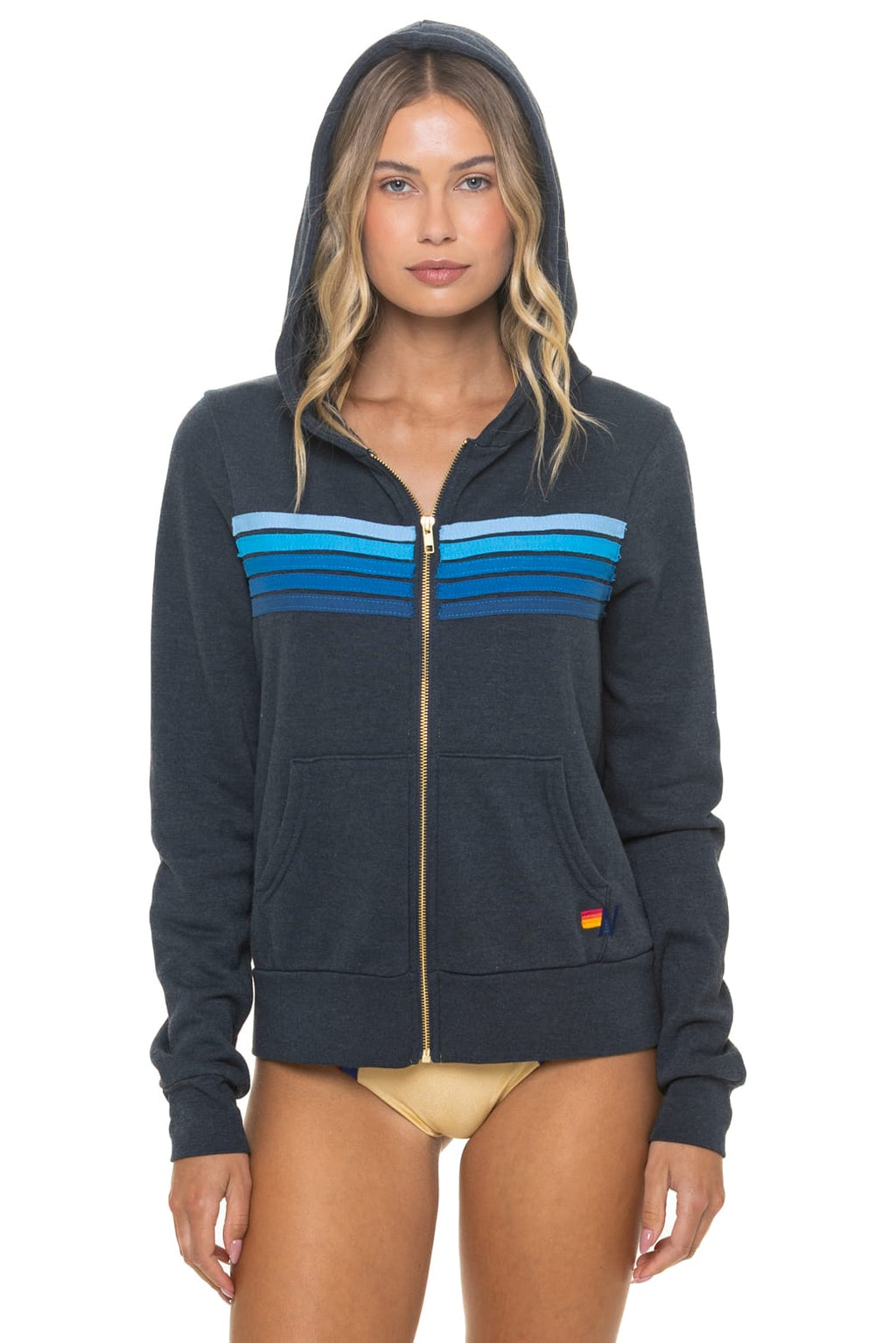 5 STRIPE HOODIE - CHARCOAL BLUE