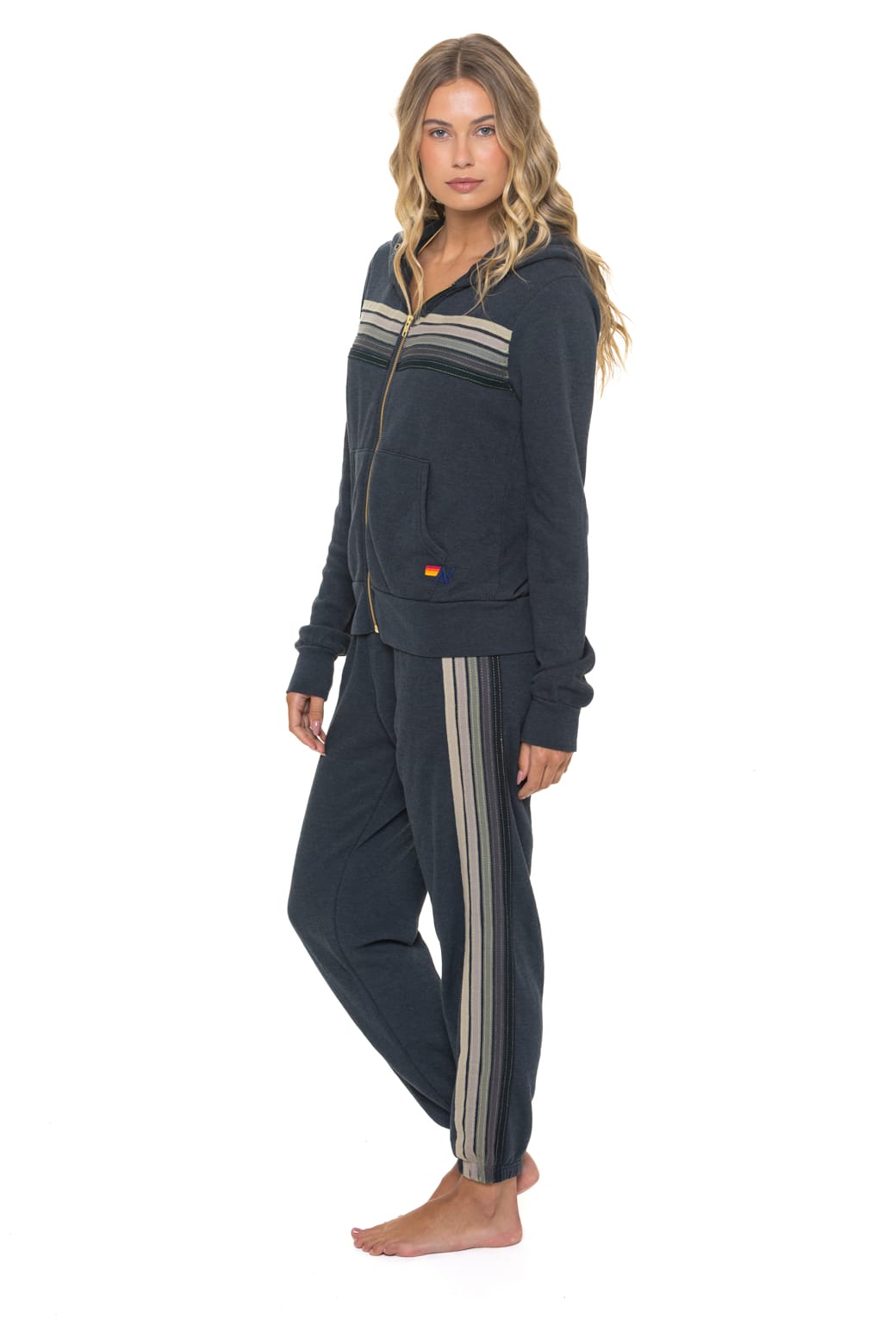 5 STRIPE HOODIE - CHARCOAL GREY STRIPES