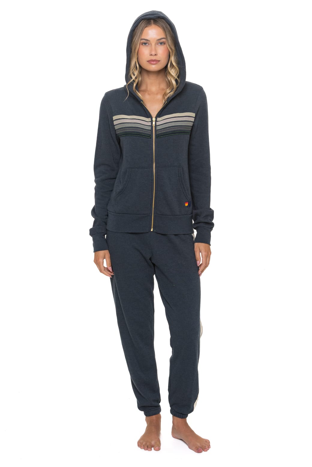 5 STRIPE HOODIE - CHARCOAL GREY STRIPES