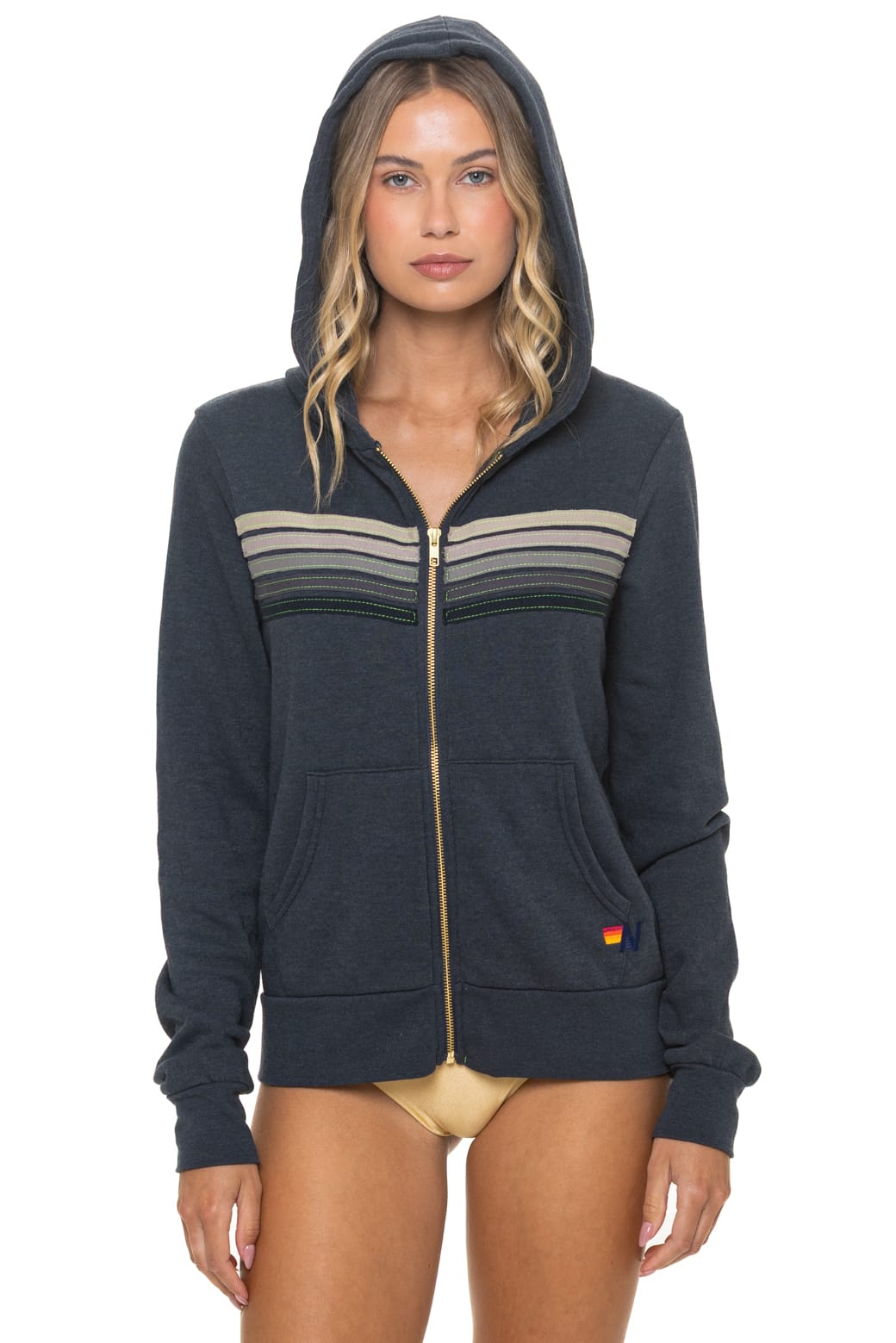 5 STRIPE HOODIE - CHARCOAL GREY STRIPES