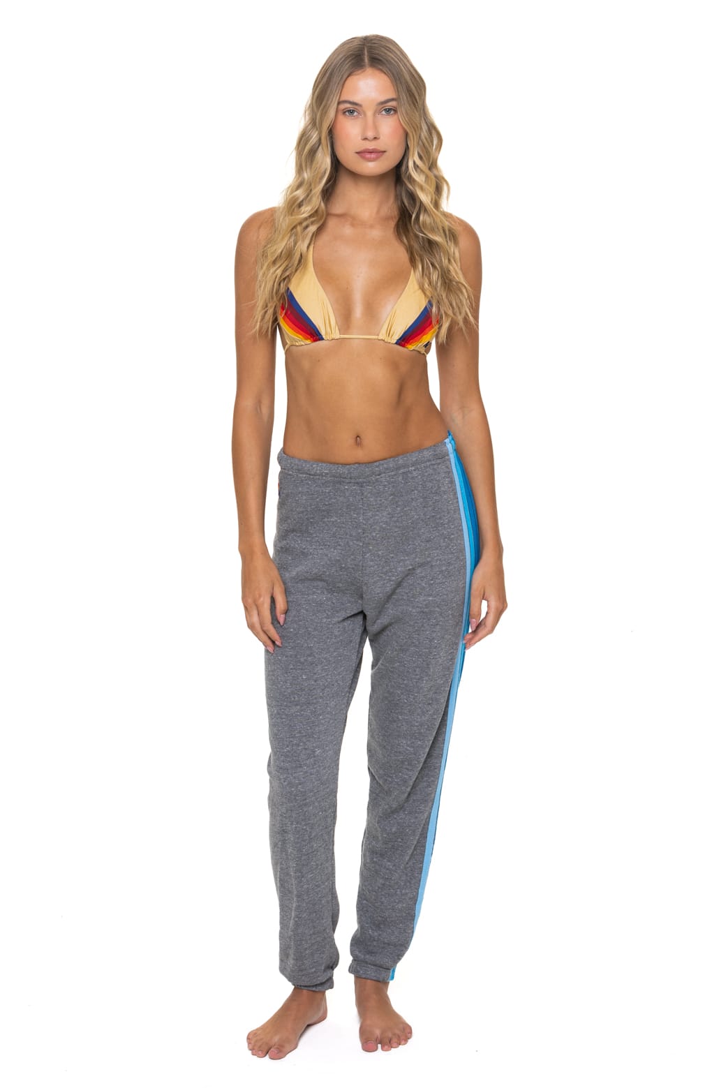 5 STRIPE SWEATPANTS - HEATHER GREY BLUE