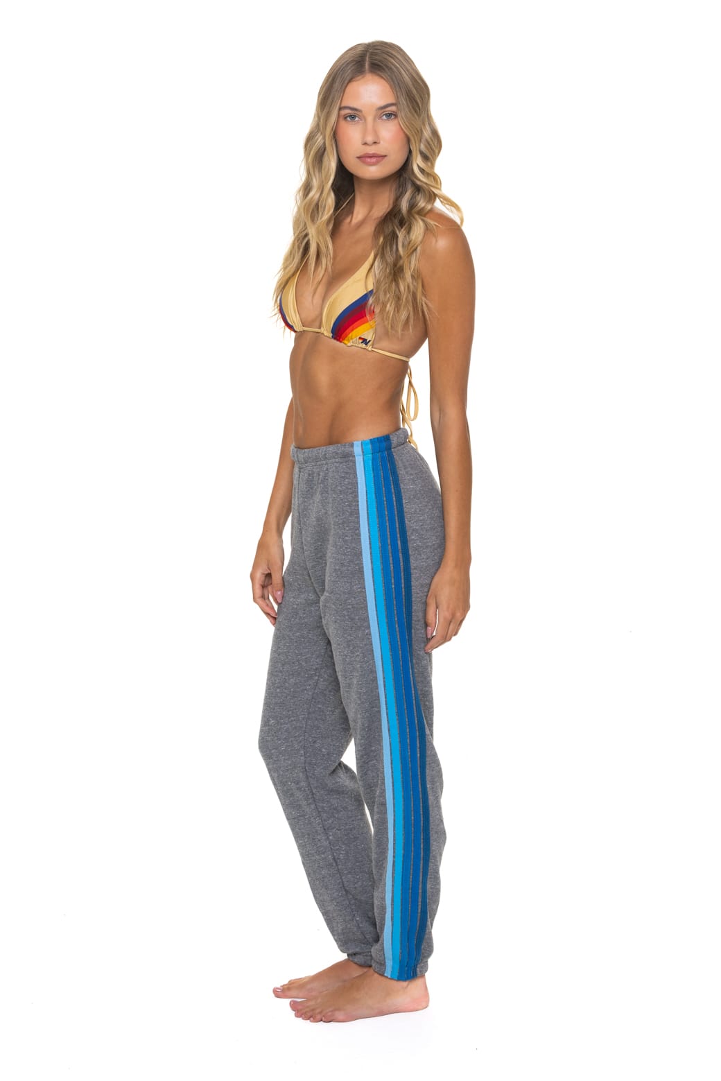 5 STRIPE SWEATPANTS - HEATHER GREY BLUE