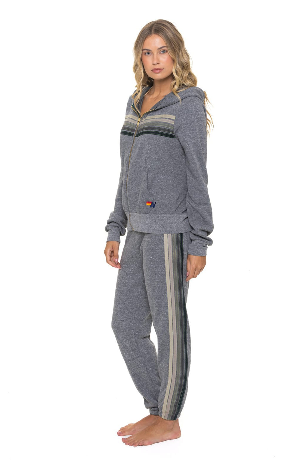 5 STRIPE HOODIE - HEATHER GREY GREY