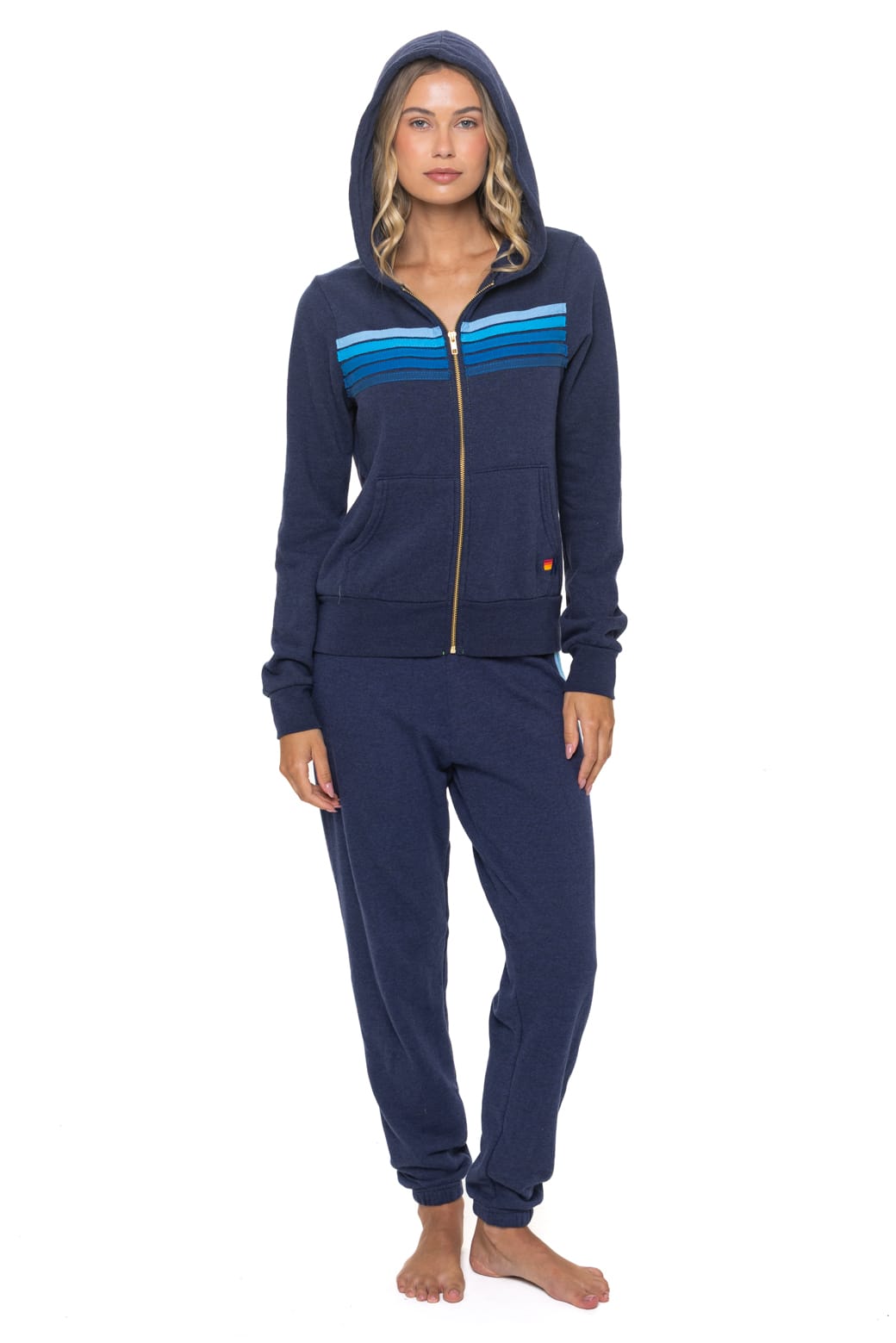 5 STRIPE HOODIE - NAVY BLUE