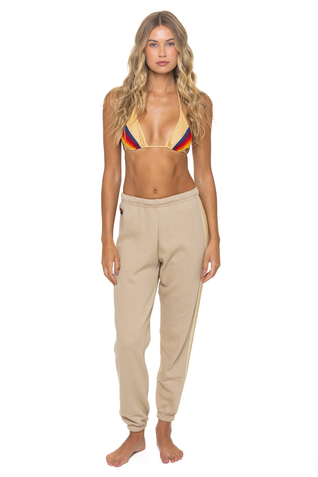 5 STRIPE SWEATPANTS - SAND TAN