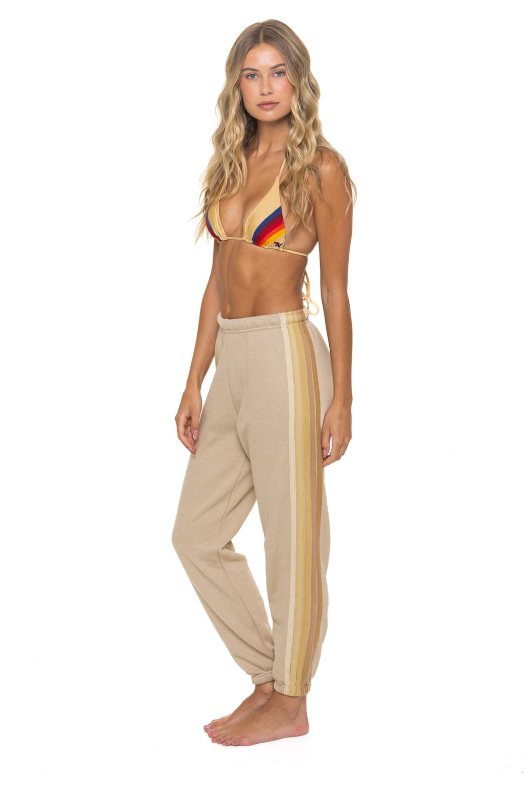 5 STRIPE SWEATPANTS - SAND TAN