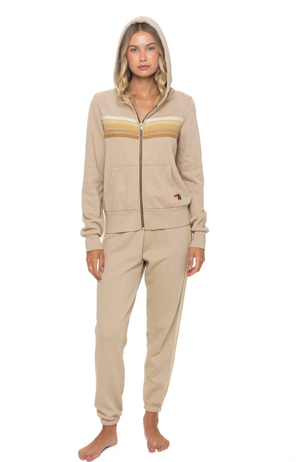 5 STRIPE HOODIE - SAND TAN