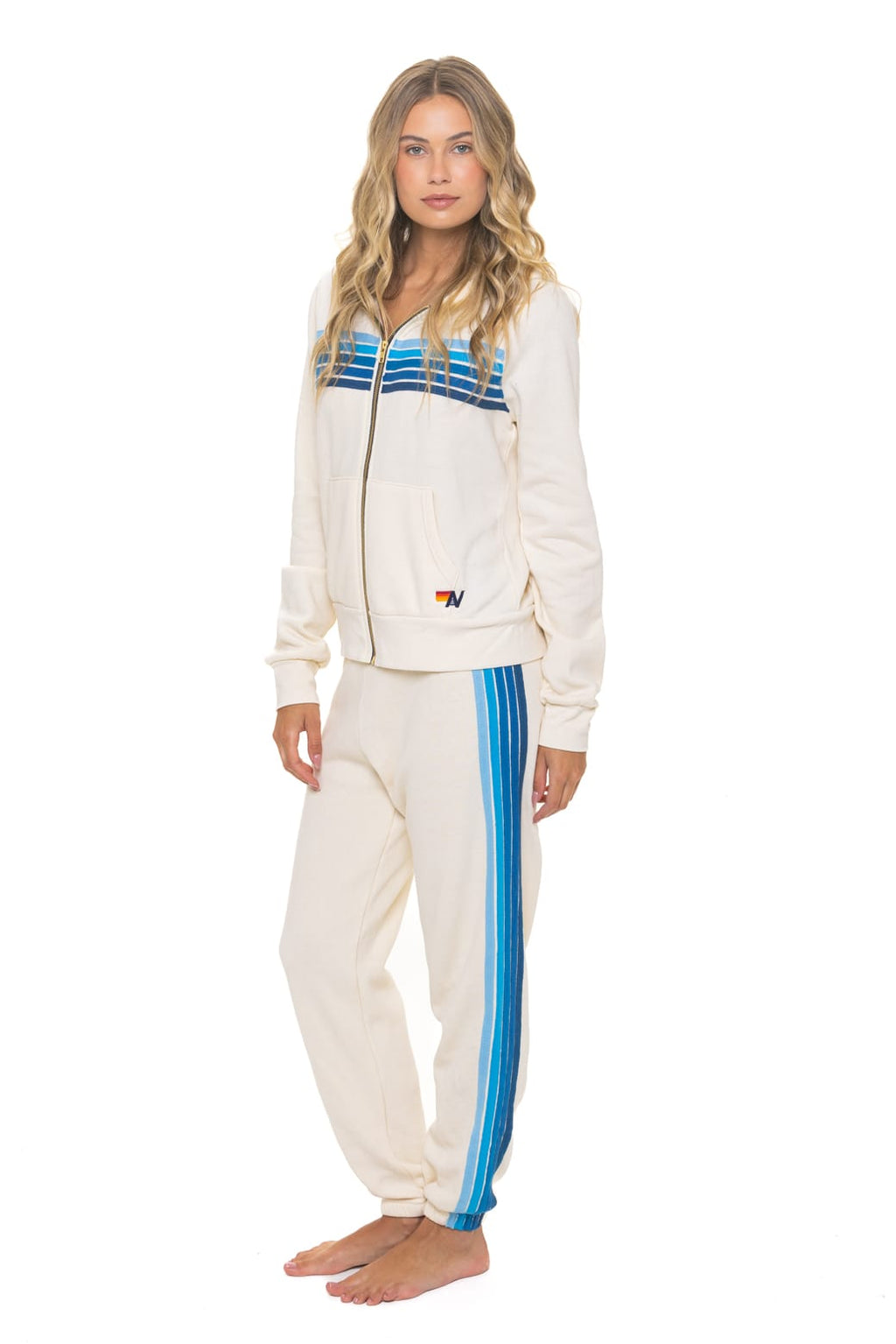 5 STRIPE HOODIE - VINTAGE WHITE BLUE