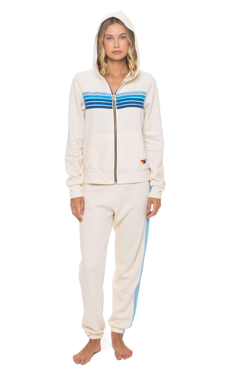 5 STRIPE HOODIE - VINTAGE WHITE BLUE