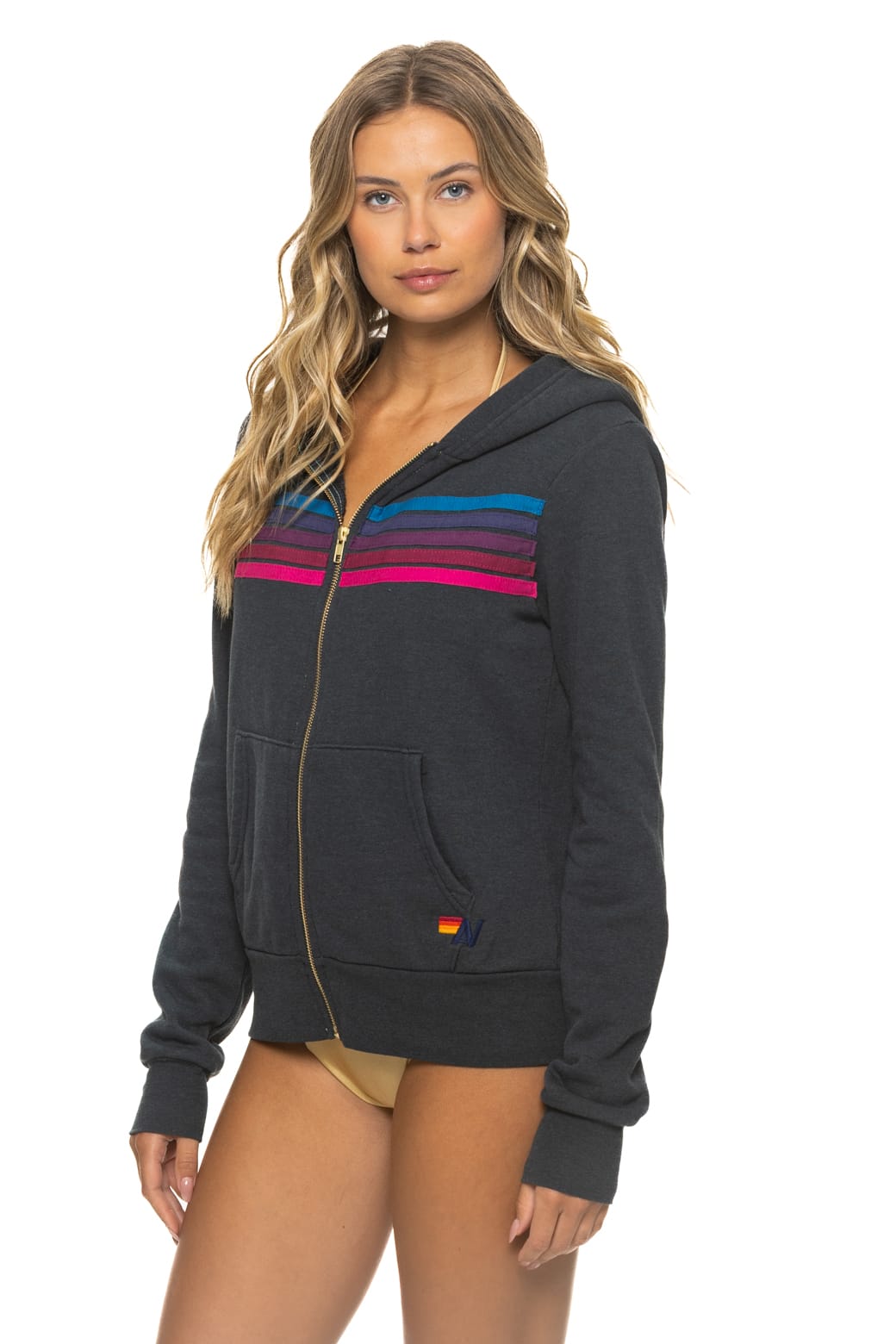 5 STRIPE HOODIE - CHARCOAL PINK PURPLE