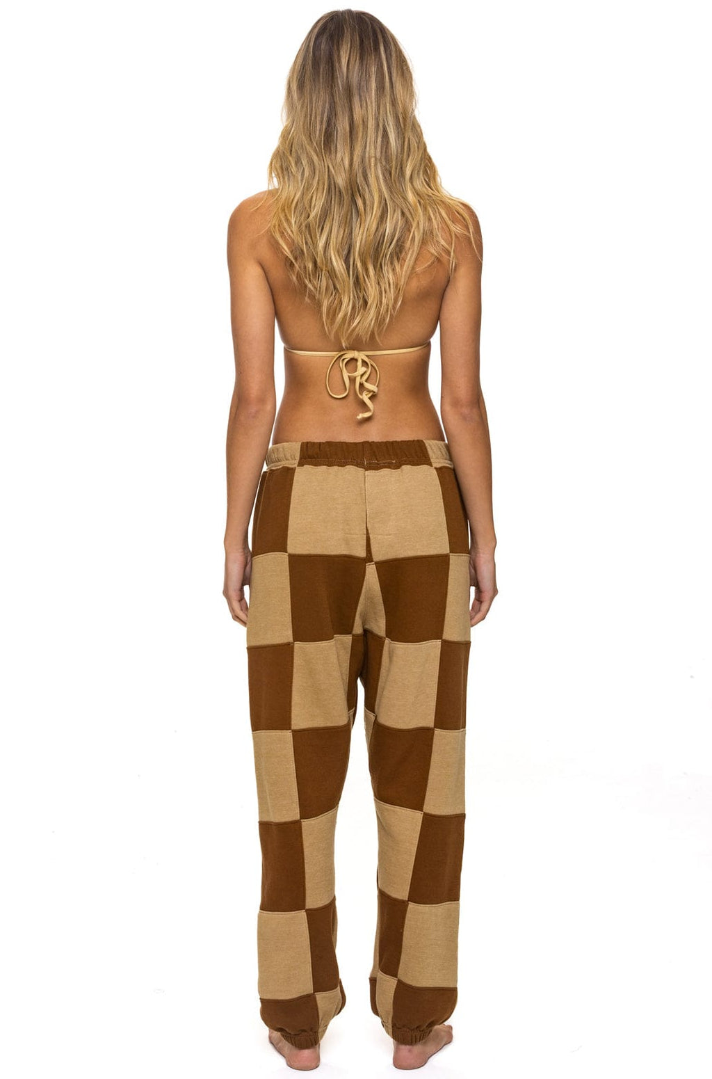 CHECK QUILTED SWEATPANTS - TAN CINNAMON