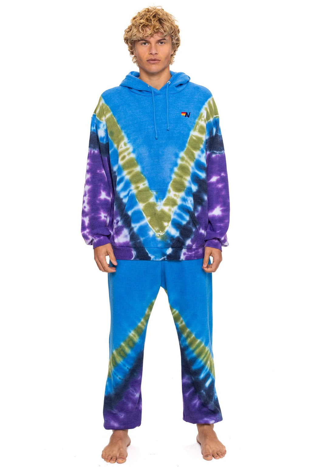 HAND DYED V SWEATPANTS - TIE DYE OCEAN PURPLE