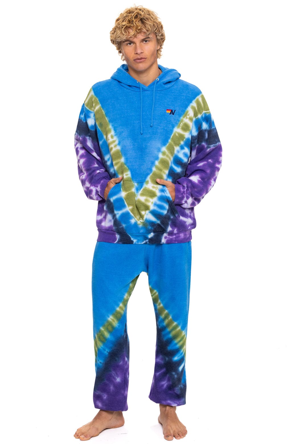HAND DYED V SWEATPANTS - TIE DYE OCEAN PURPLE
