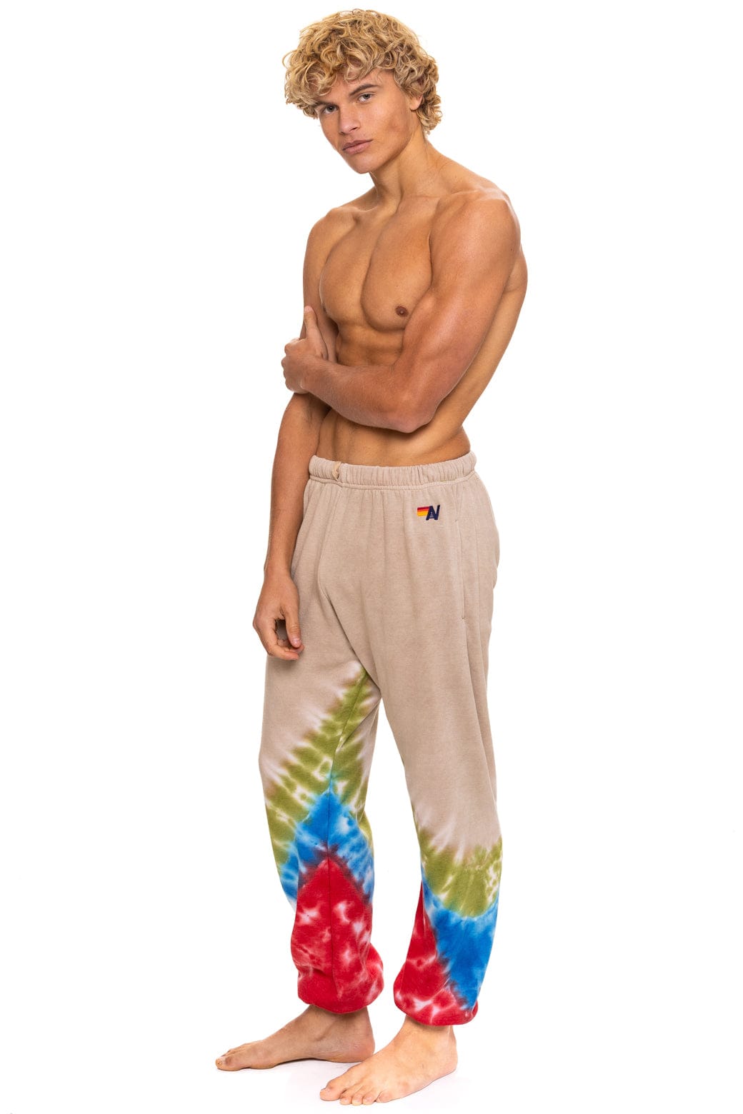 HAND DYED V SWEATPANTS - TIE DYE SAND BLUE RED