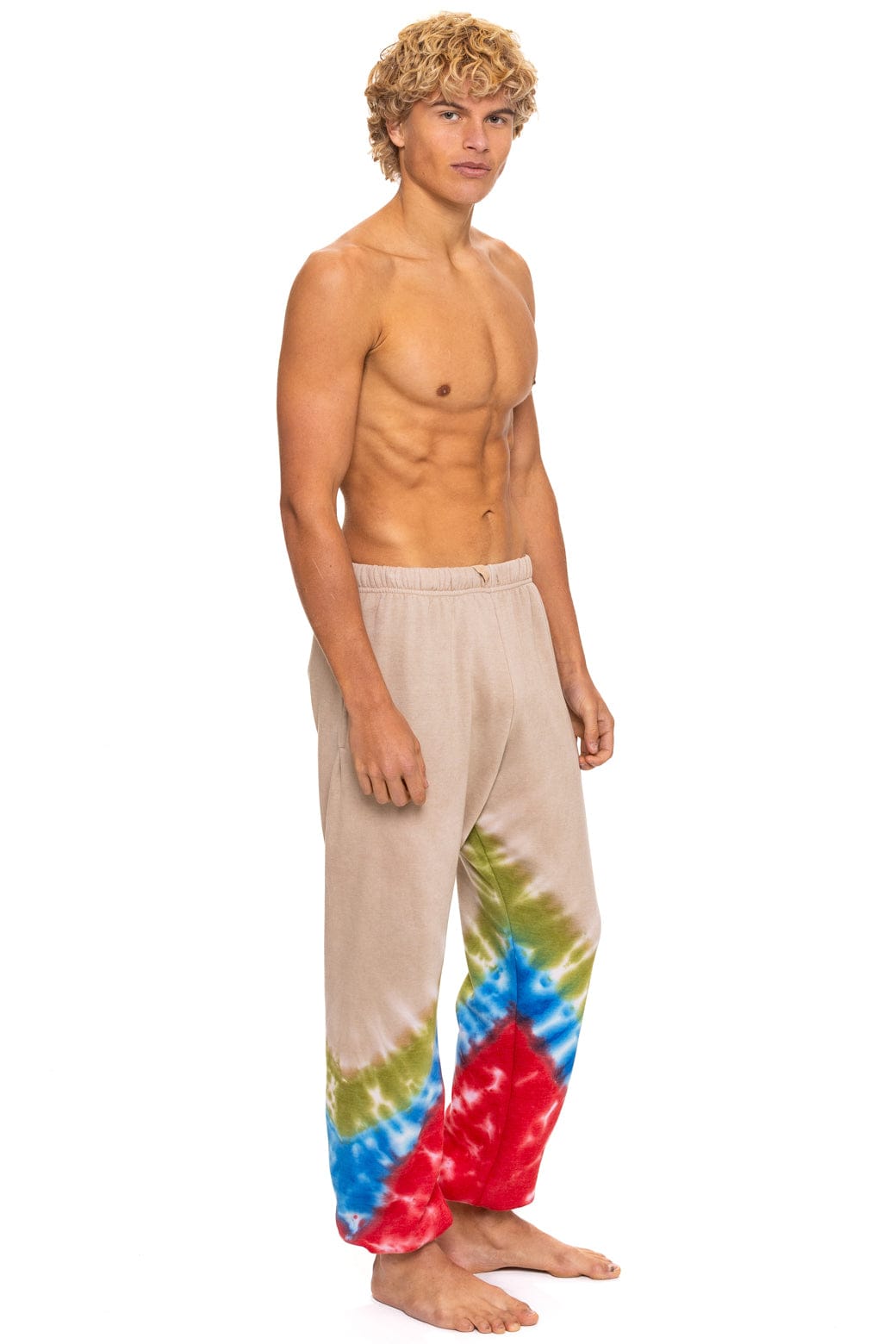 HAND DYED V SWEATPANTS - TIE DYE SAND BLUE RED