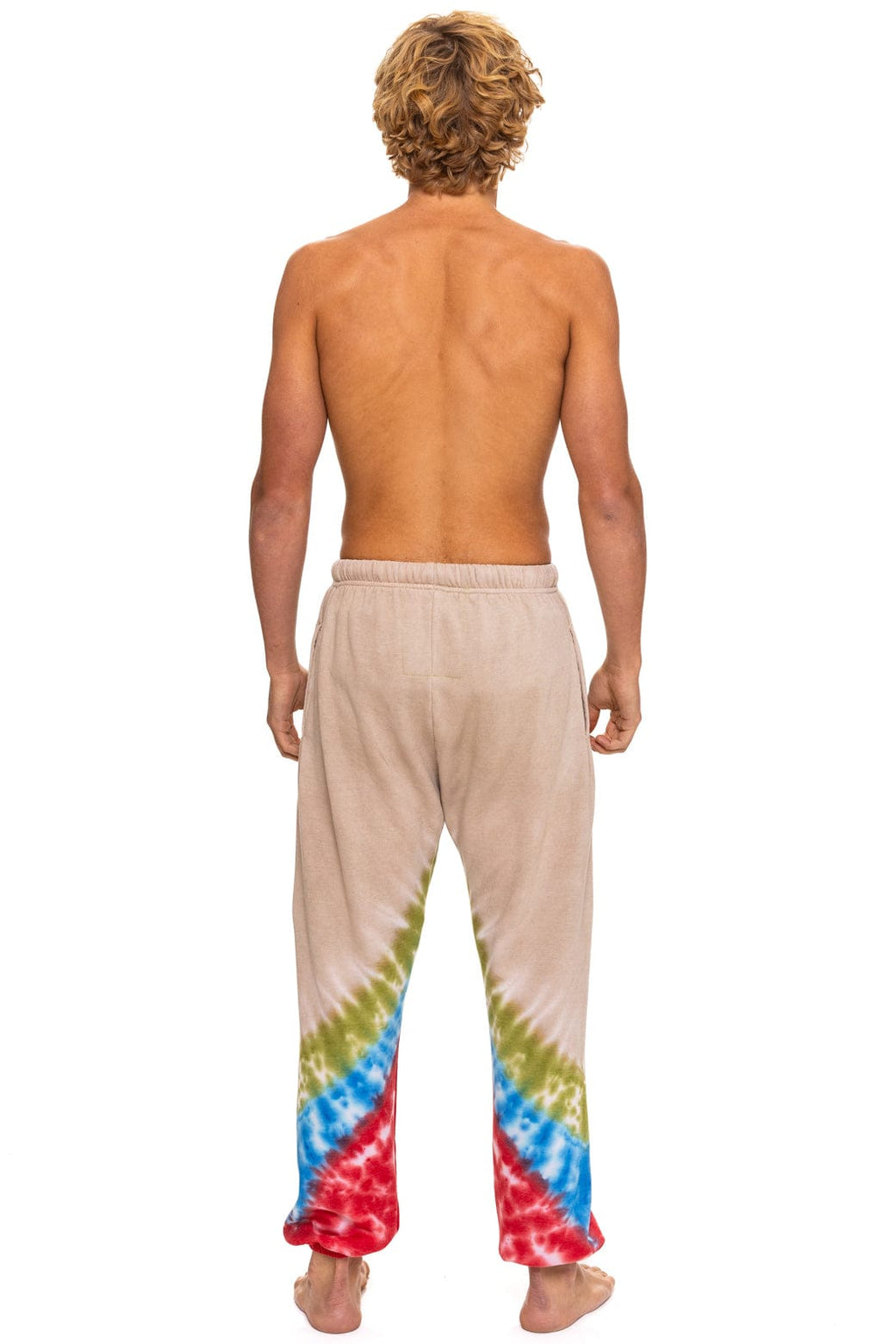 HAND DYED V SWEATPANTS - TIE DYE SAND BLUE RED