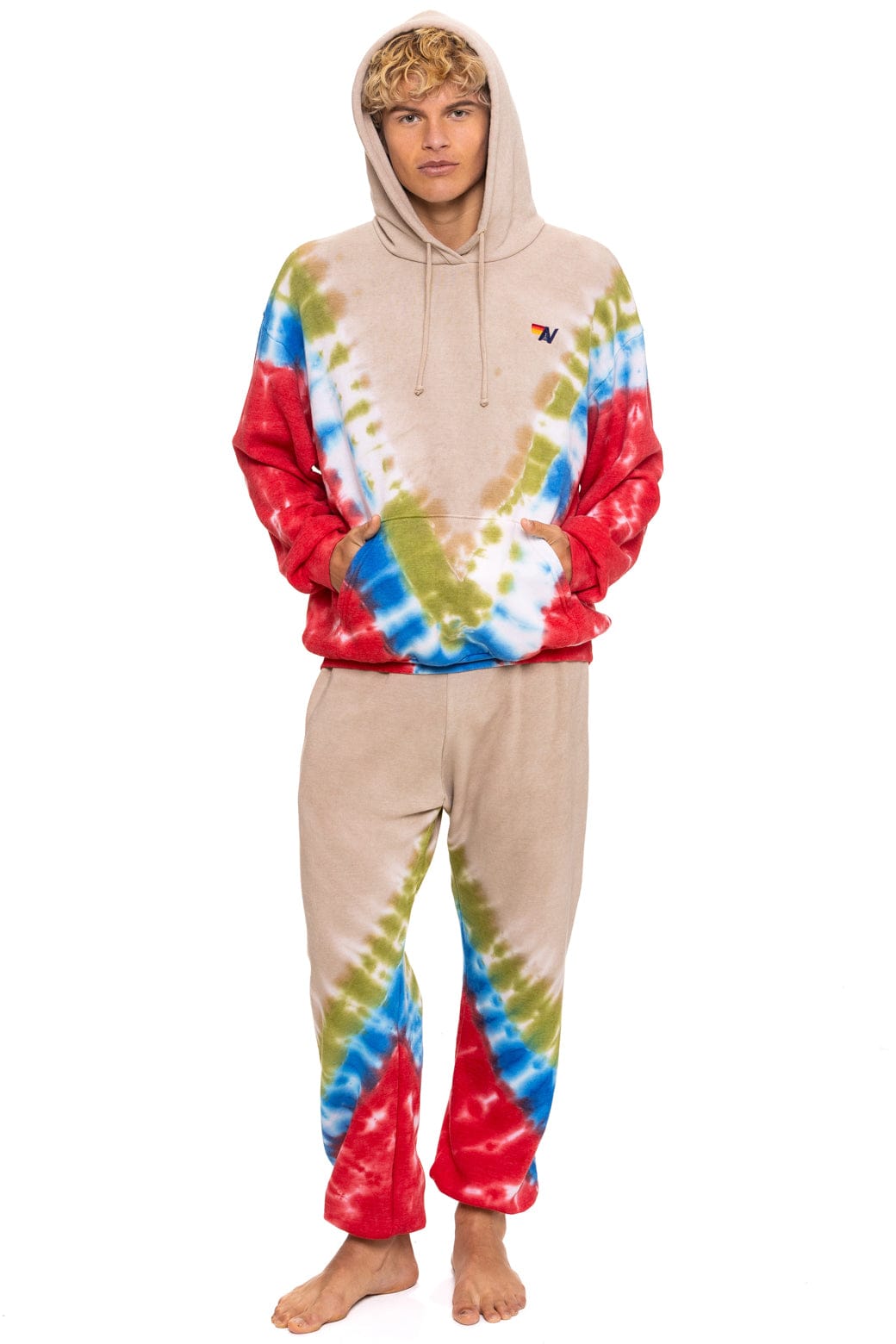 HAND DYED V SWEATPANTS - TIE DYE SAND BLUE RED