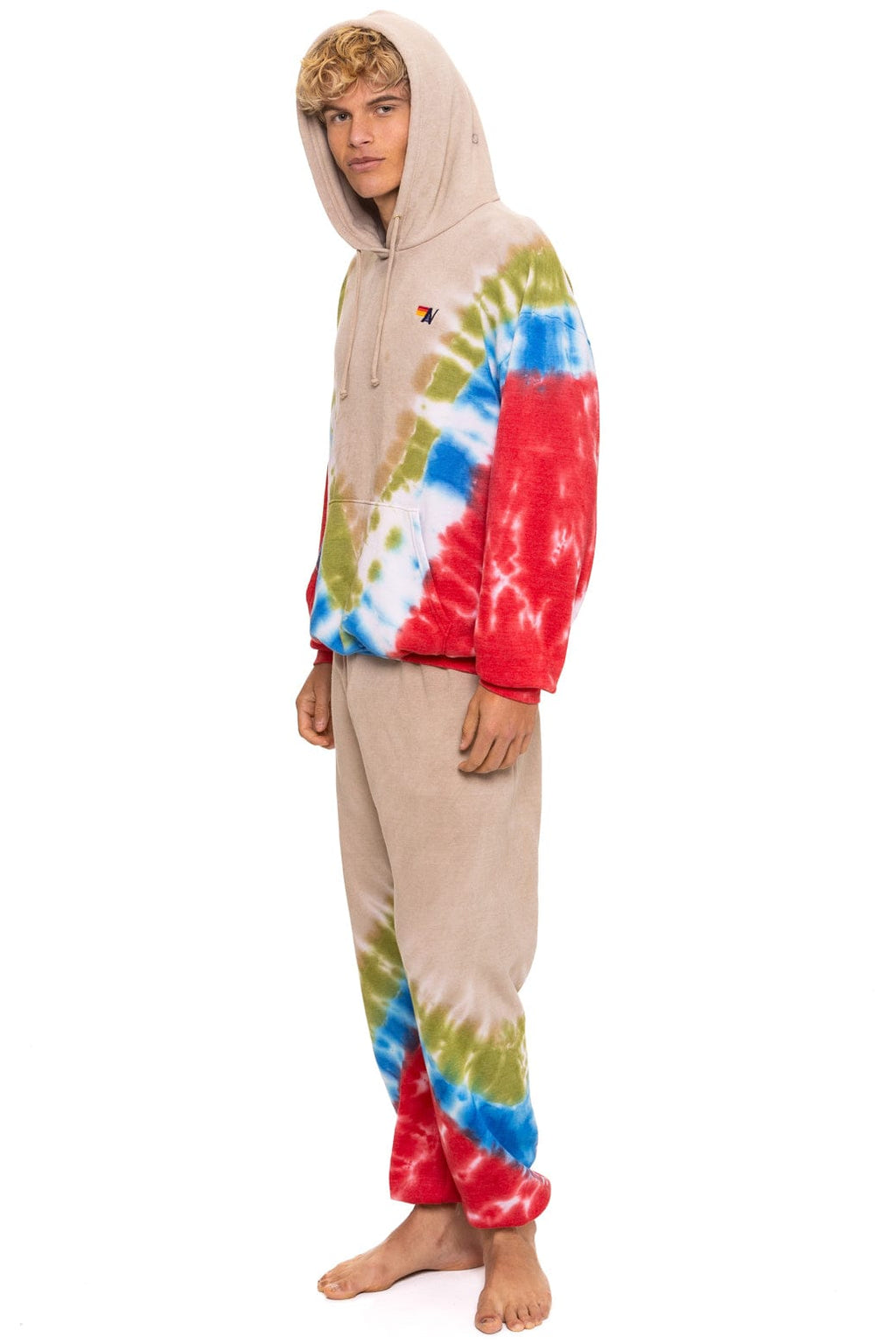 HAND DYED V SWEATPANTS - TIE DYE SAND BLUE RED