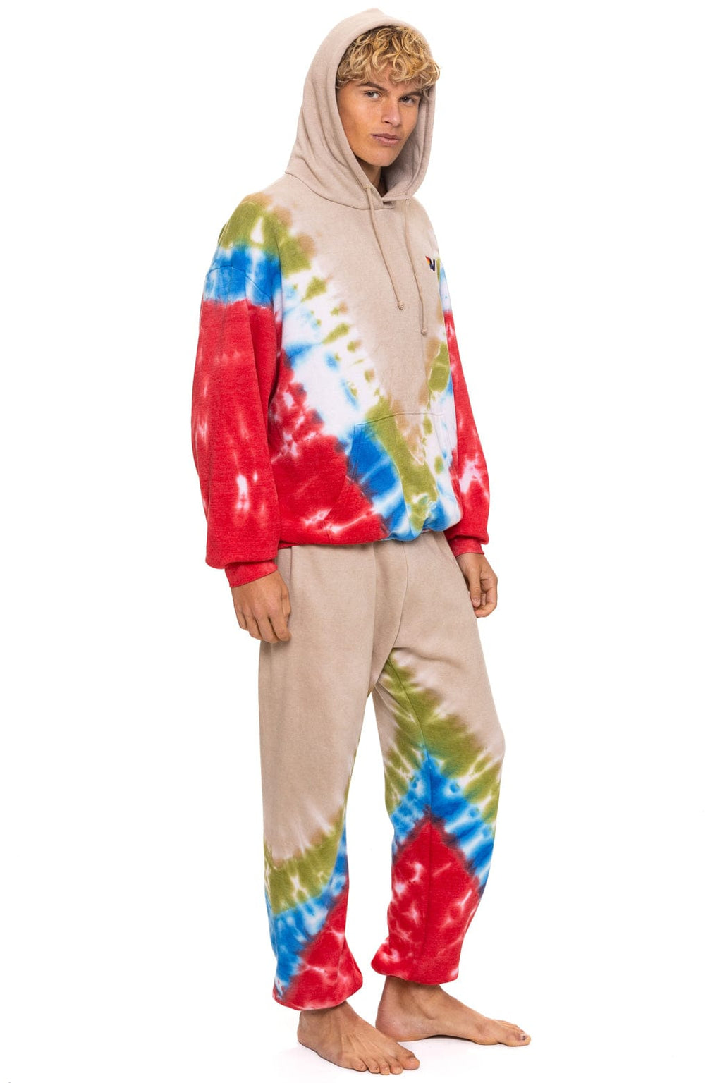 HAND DYED V SWEATPANTS - TIE DYE SAND BLUE RED