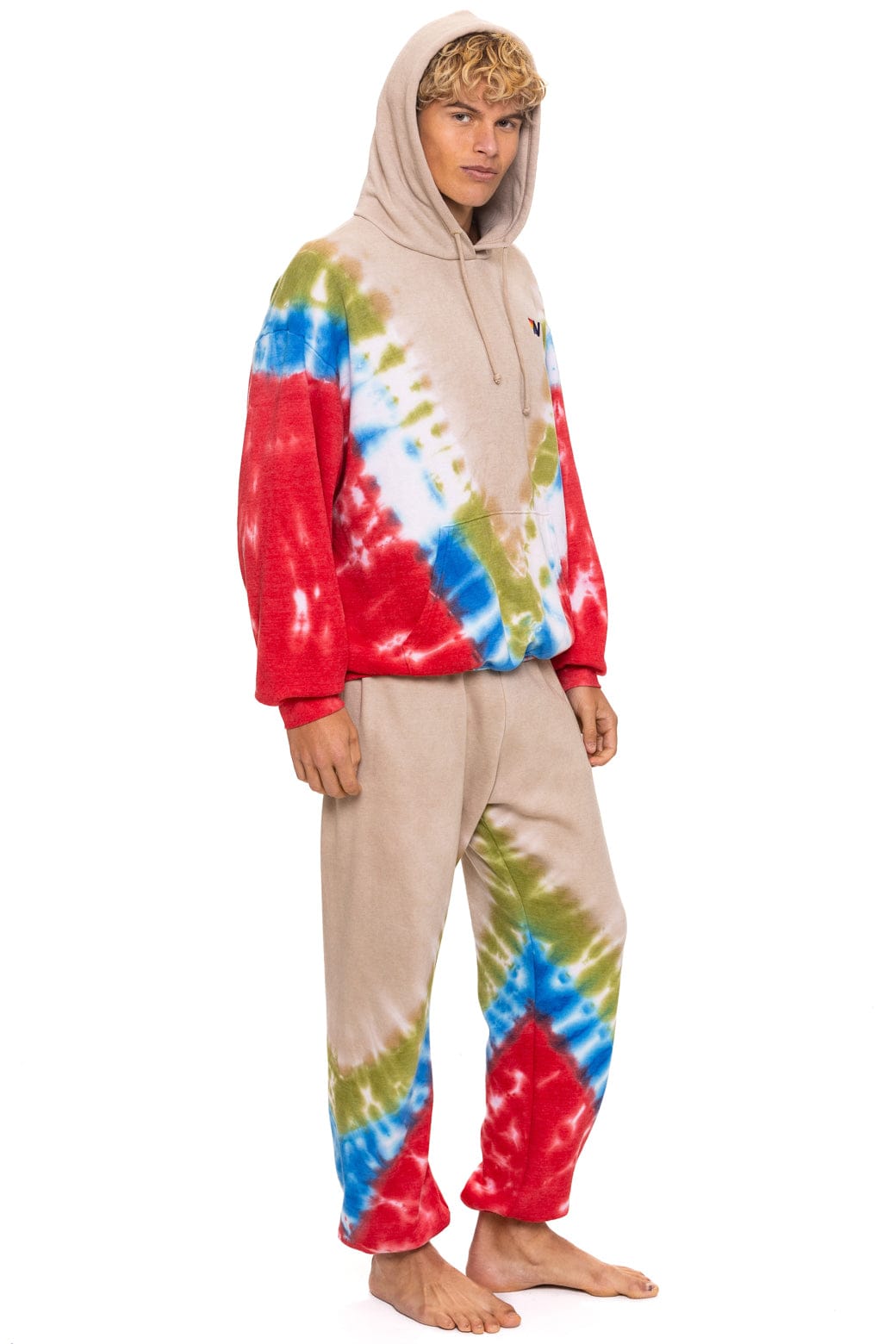 HAND DYED V SWEATPANTS - TIE DYE SAND BLUE RED