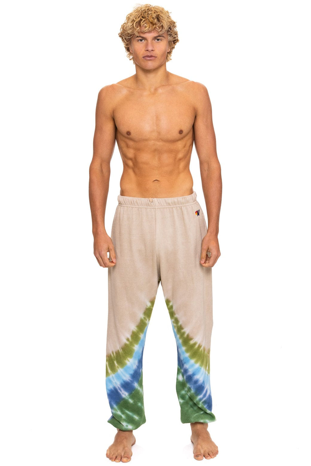 HAND DYED V SWEATPANTS - TIE DYE SAND BLUE GREEN