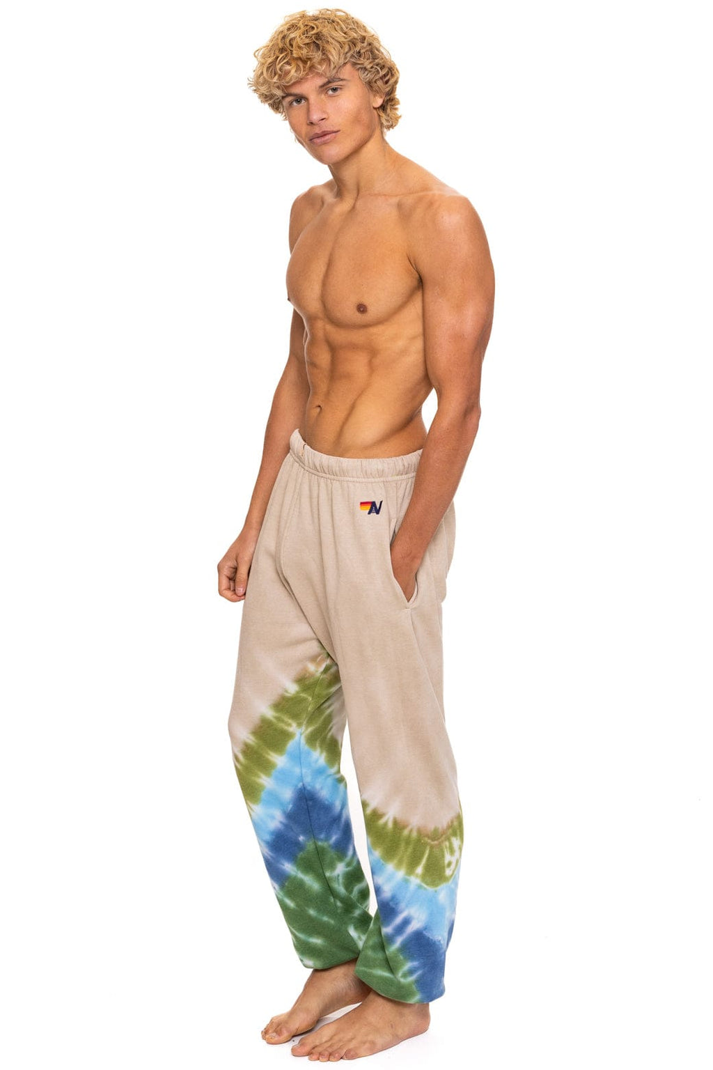 HAND DYED V SWEATPANTS - TIE DYE SAND BLUE GREEN