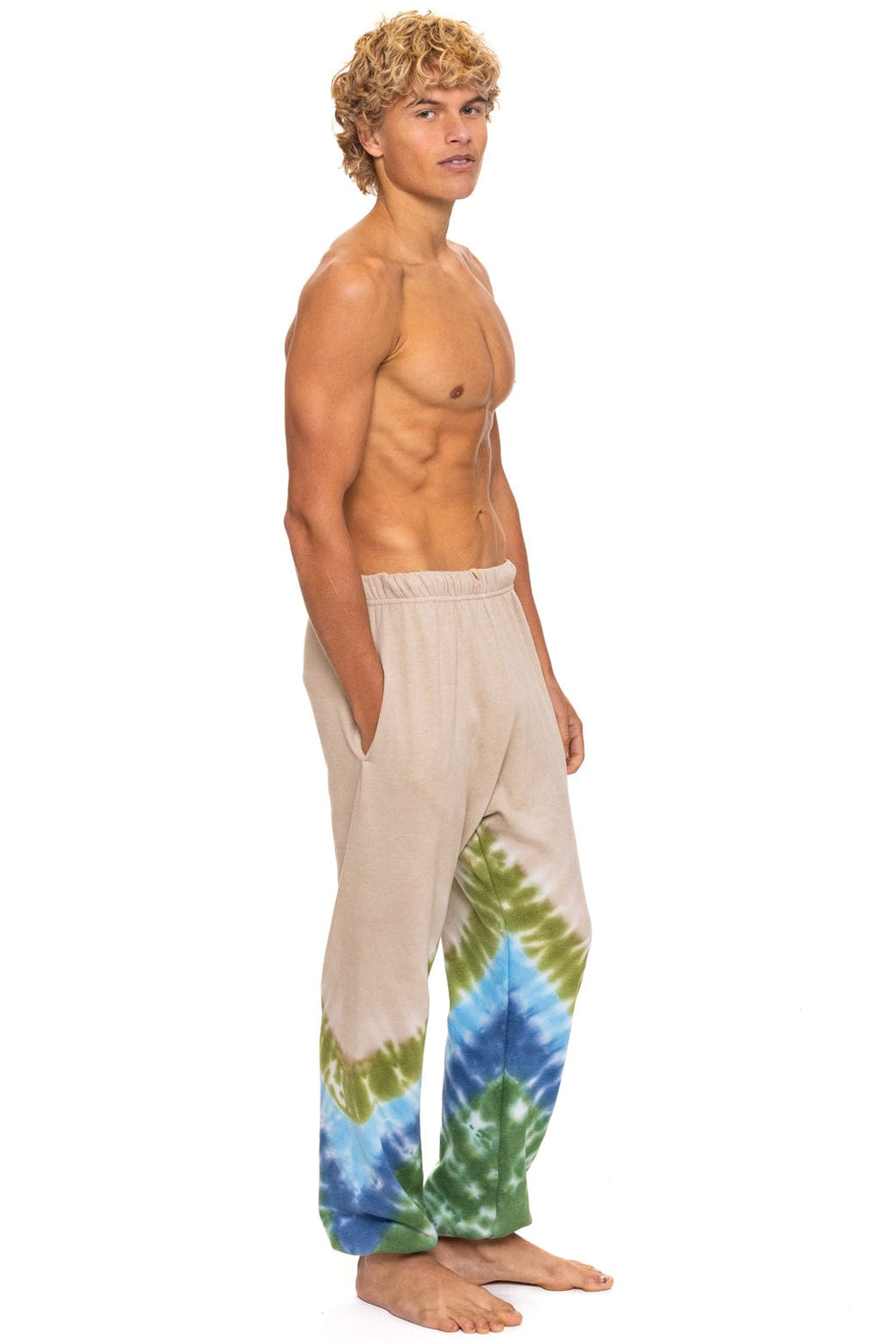 HAND DYED V SWEATPANTS - TIE DYE SAND BLUE GREEN