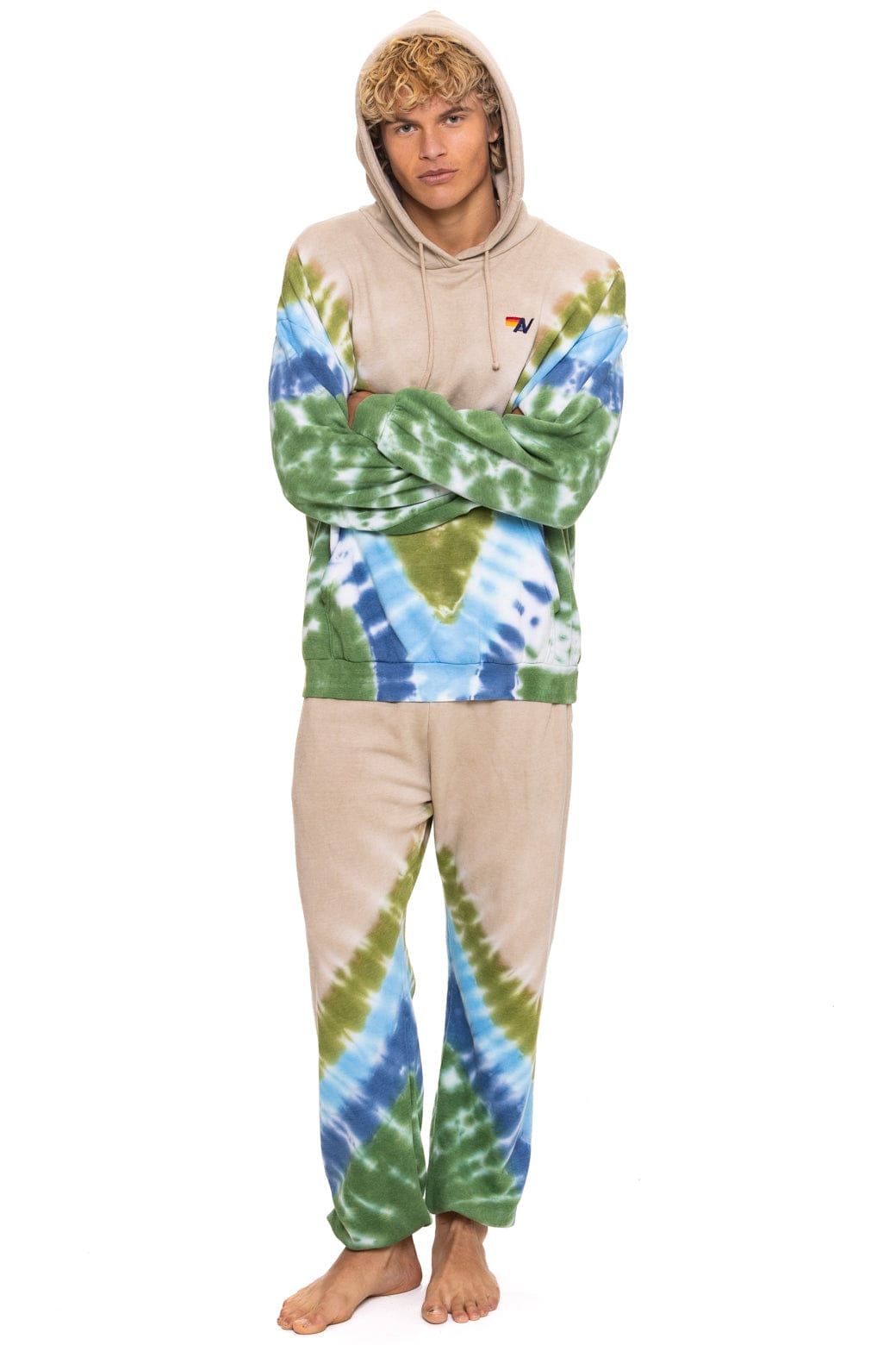HAND DYED V SWEATPANTS - TIE DYE SAND BLUE GREEN