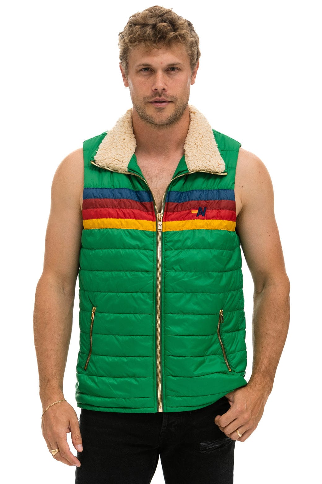 MENS 4 STRIPE VEST SHERPA- AMAZON
