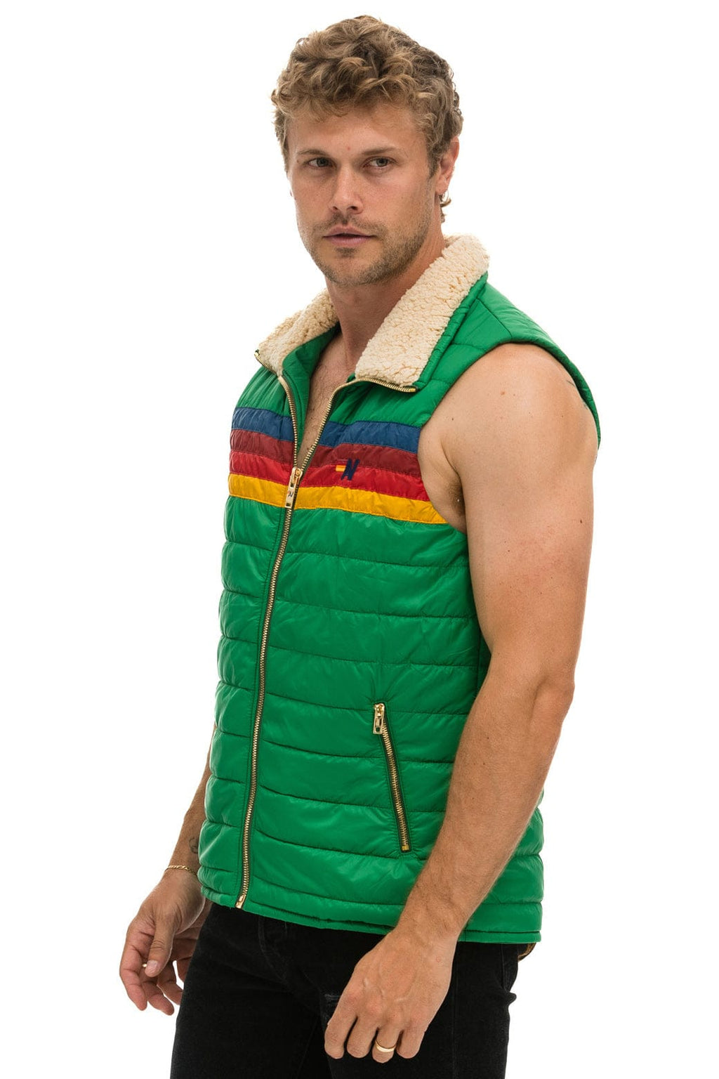 MENS 4 STRIPE VEST SHERPA- AMAZON