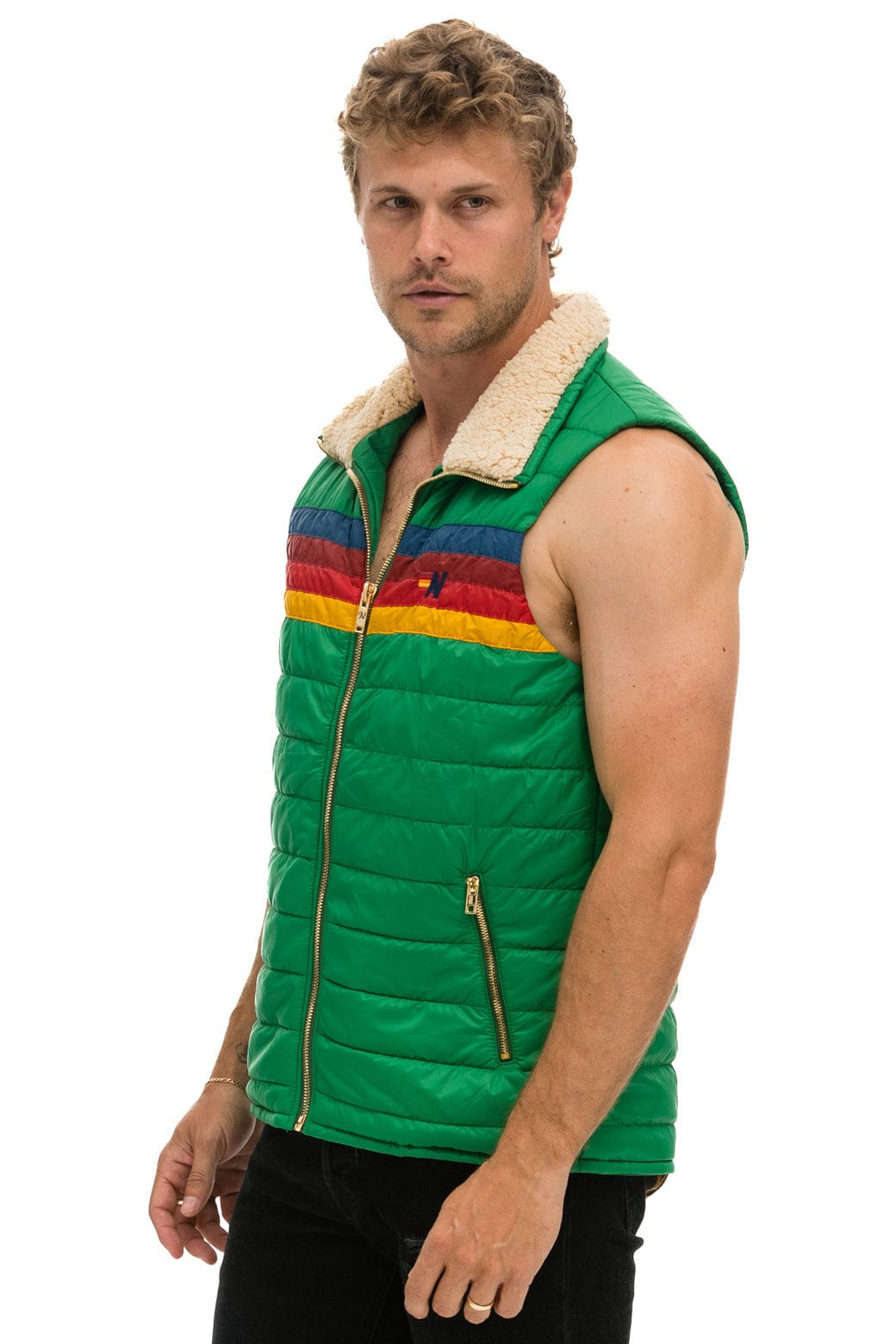 MENS 4 STRIPE VEST SHERPA- AMAZON
