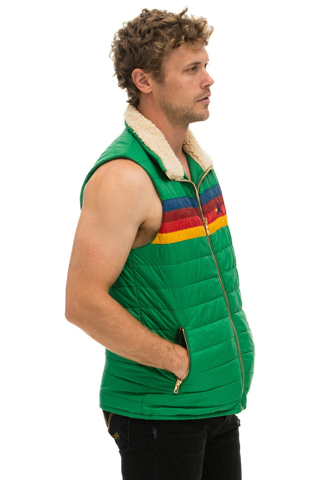 MENS 4 STRIPE VEST SHERPA- AMAZON